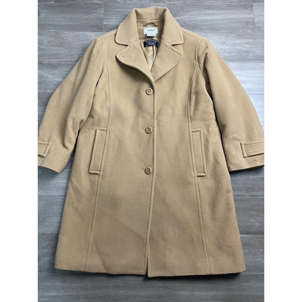 L.L. Bean Womens Coat Size 10P Camel Brown Wool Bellandi Made Italy VTG 260346